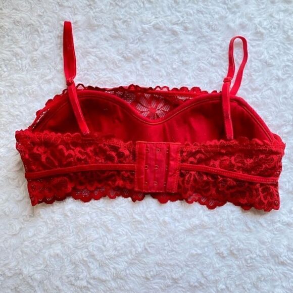 Red lace cami overlay bralette bra adjustable straps aerie size small - Picture 4 of 4